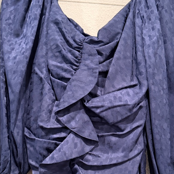 ASTR Navy Blue Sweetheart Ruffle Ruched Front Flattering Mini Dress - Picture 3 of 5